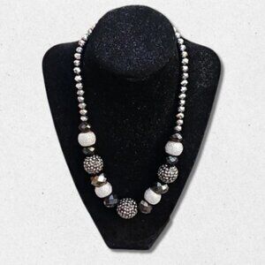 Alfani Faceted Necklace Crystal Studded Beads Lobster Clasp Silver Tone/Black OS